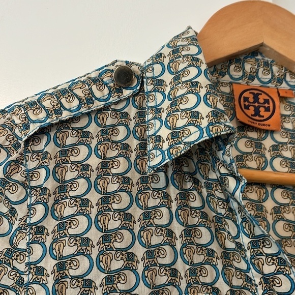 Tory Burch Elephant print blouse tunic size 2 with flaws - Picture 12 of 13